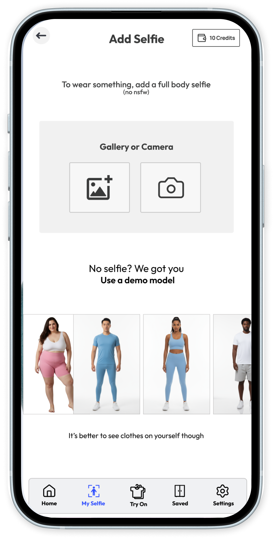 Selfie select screen